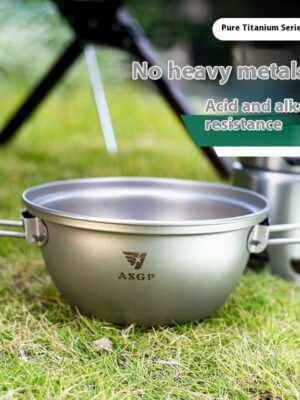 Outdoor Titanium Wok Pure Titanium Camping Pot With Lid Portable